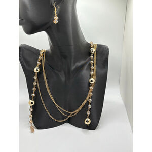 Gold Tone Layered Necklace & Earring Set